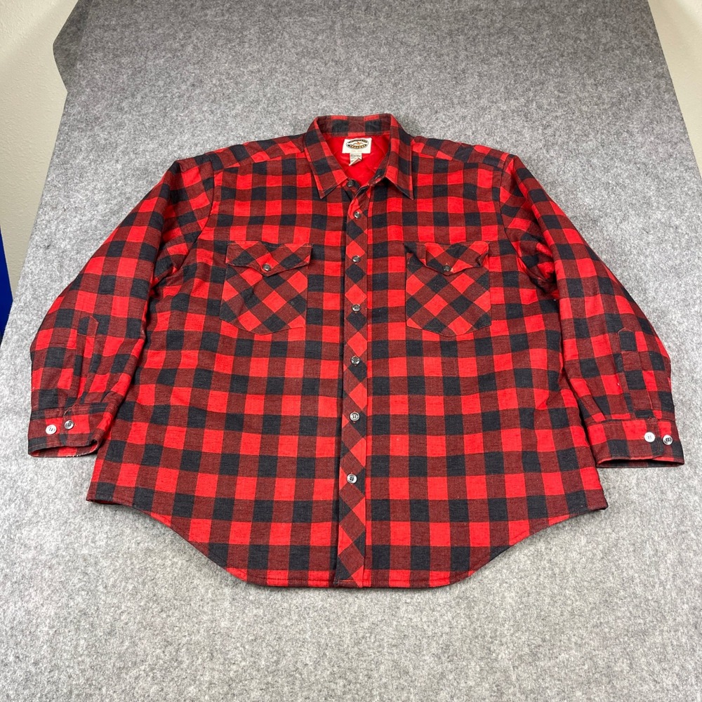 Midwest Traders Flannel Shirt Jacket Mens XXL Red Black Buffalo Plaid Quilted